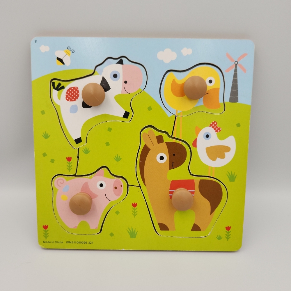 Spark Create Imagine Wooden 4 Pieces Mini Puzzle Farm Animals, 18m +,  Handled